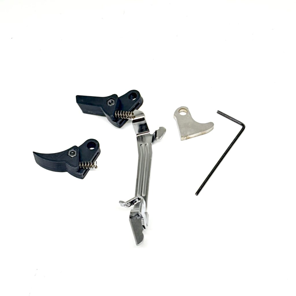 For Glock Polymer FRT V2 Trigger Bar Kit – (1) Reset Trip (2) Trigger Shoes (1) Bar (2) Springs