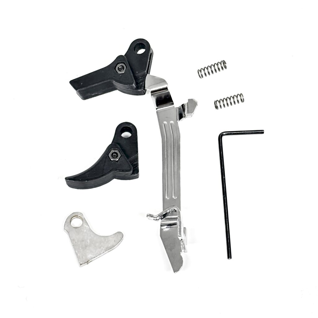 For Glock Polymer FRT V2 Trigger Bar Kit – (1) Reset Trip (2) Trigger Shoes (1) Bar (2) Springs